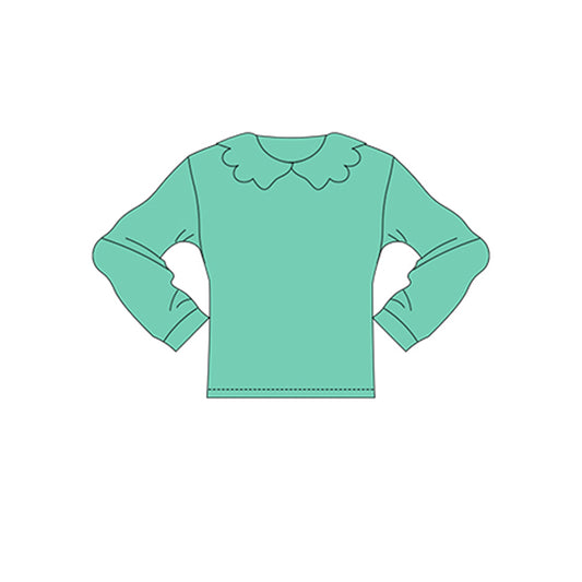 11.13 GT1455 Pre order No Moq Yoga fabric Baby Girls Long Sleeve Green Collar Yoga T-shirts Top