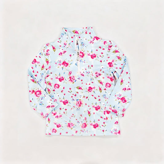 11.18 GT1463 Pre order No Moq Yoga fabric Baby Girls Pink Flowers Yoga Zipper Pullovers Top