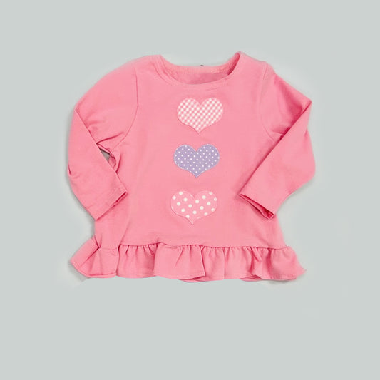 11.18 GT1466 Pre order No Moq Baby Girls Pink Polka Dots Hearts Valentines Ruffle T-shirts Top