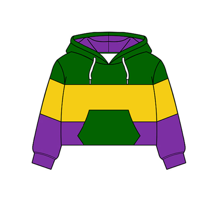 11.21 GT1481 Pre order No Moq Yoga fabric Baby Girls Long Sleeve Mardigras Pockets Yoga Hoodies Top