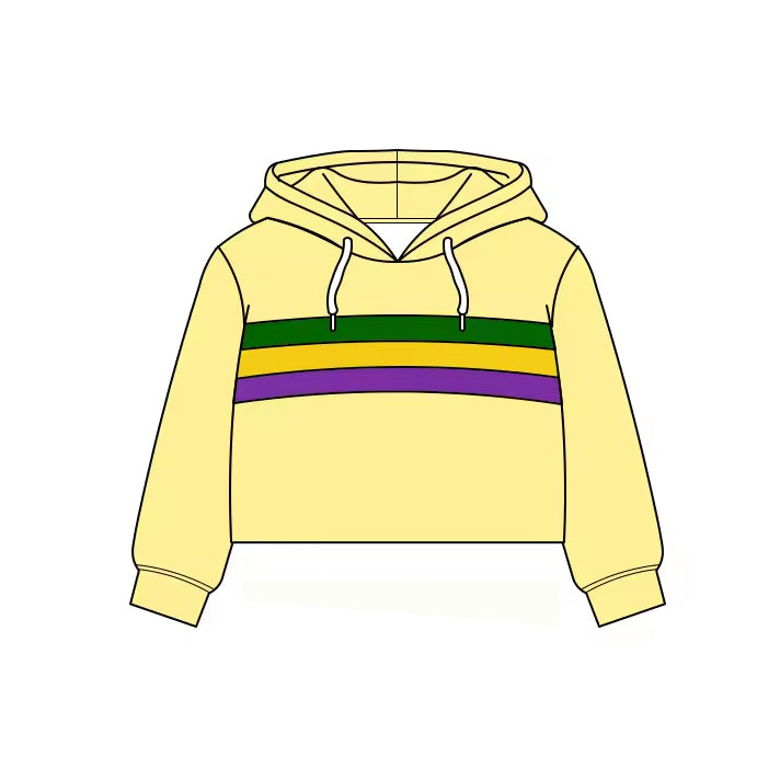 11.21 GT1483 Pre order No Moq Yoga fabric Baby Girls Long Sleeve Mardigras Stripe Yoga Hoodies Top