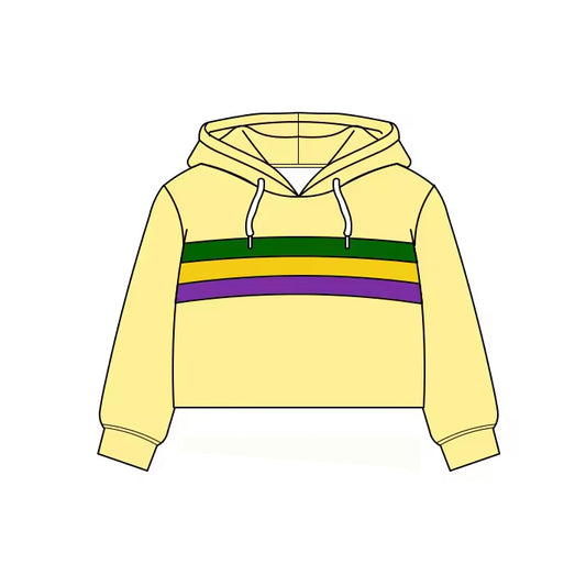 11.21 GT1483 Pre order No Moq Yoga fabric Baby Girls Long Sleeve Mardigras Stripe Yoga Hoodies Top