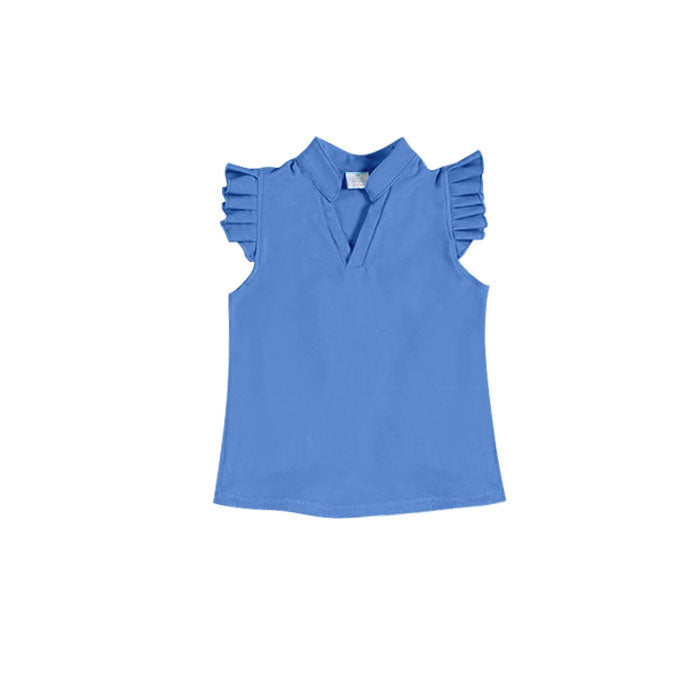 11.22 GT1485 Pre order No Moq Yoga fabric Baby Girls Hot Blue Flutter Sleeve Button Yoga T-shirts Top