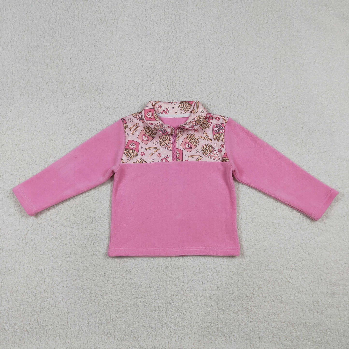 12.23 RTS NO MOQ （In stock）GT1504 Baby Girls Pink Long Sleeve Hearts Chip Valentines Zipper Sweater Top