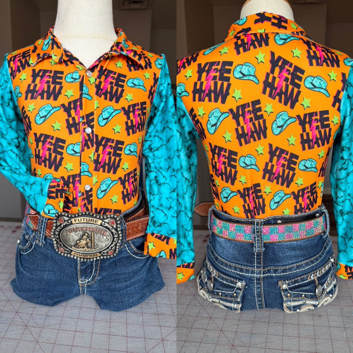 11.26 GT1510 Pre order No Moq Baby Girls Western Hats Stars Yee Haw Button Polo Shirts Top