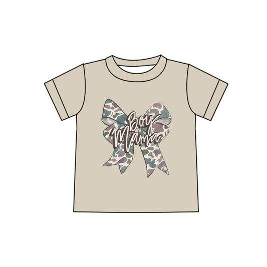 12.11 GT1561 Pre order No Moq Adult Women Grey Camo Bows Mama's Boy Short Sleeve T-shirts Top