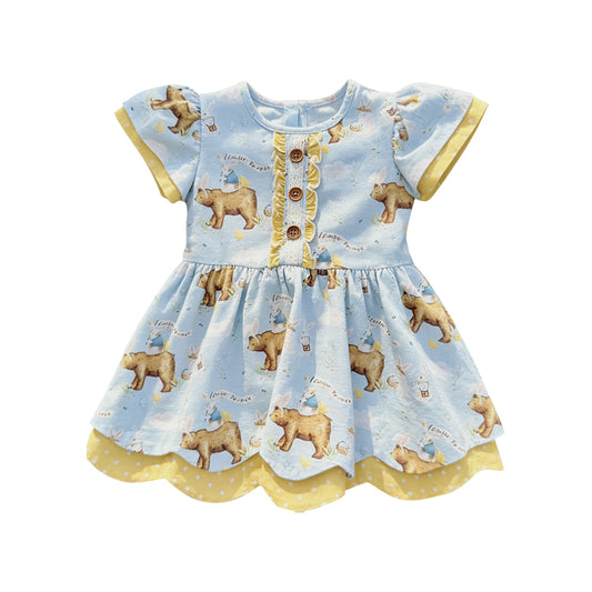 1.6 GT1582 Pre order No Moq Baby Girls Short Sleeve Rabbits Bears Button Easter Tunic Shirts Top