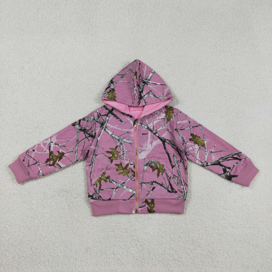 3.16 RST GT1591 Baby Girls Fashion Pink Southern Leaves Camo Zip Pockets Hoodie Jackets Top