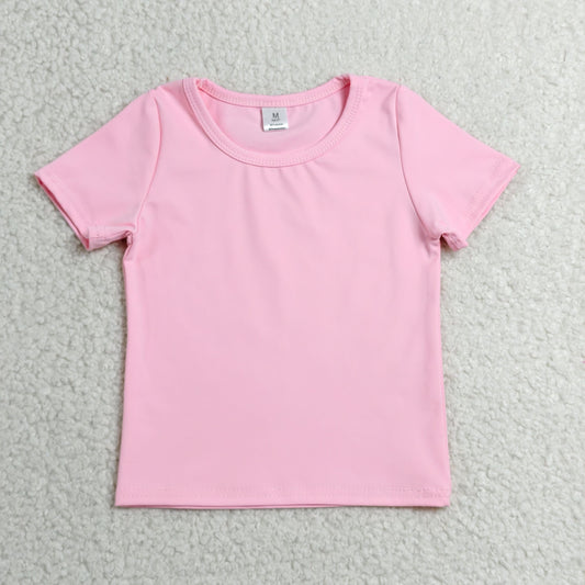 GT1630 RTS NO MOQ （In stock ）Short sleeves pink kids girls summer yoga active top