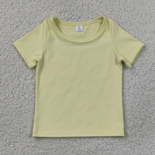 GT1632 RTS NO MOQ （In stock）Short sleeves yellow kids girls summer yoga active top