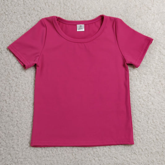 GT1633 RTS NO MOQ （In stock ）Short sleeves hot pink kids girls summer yoga active top