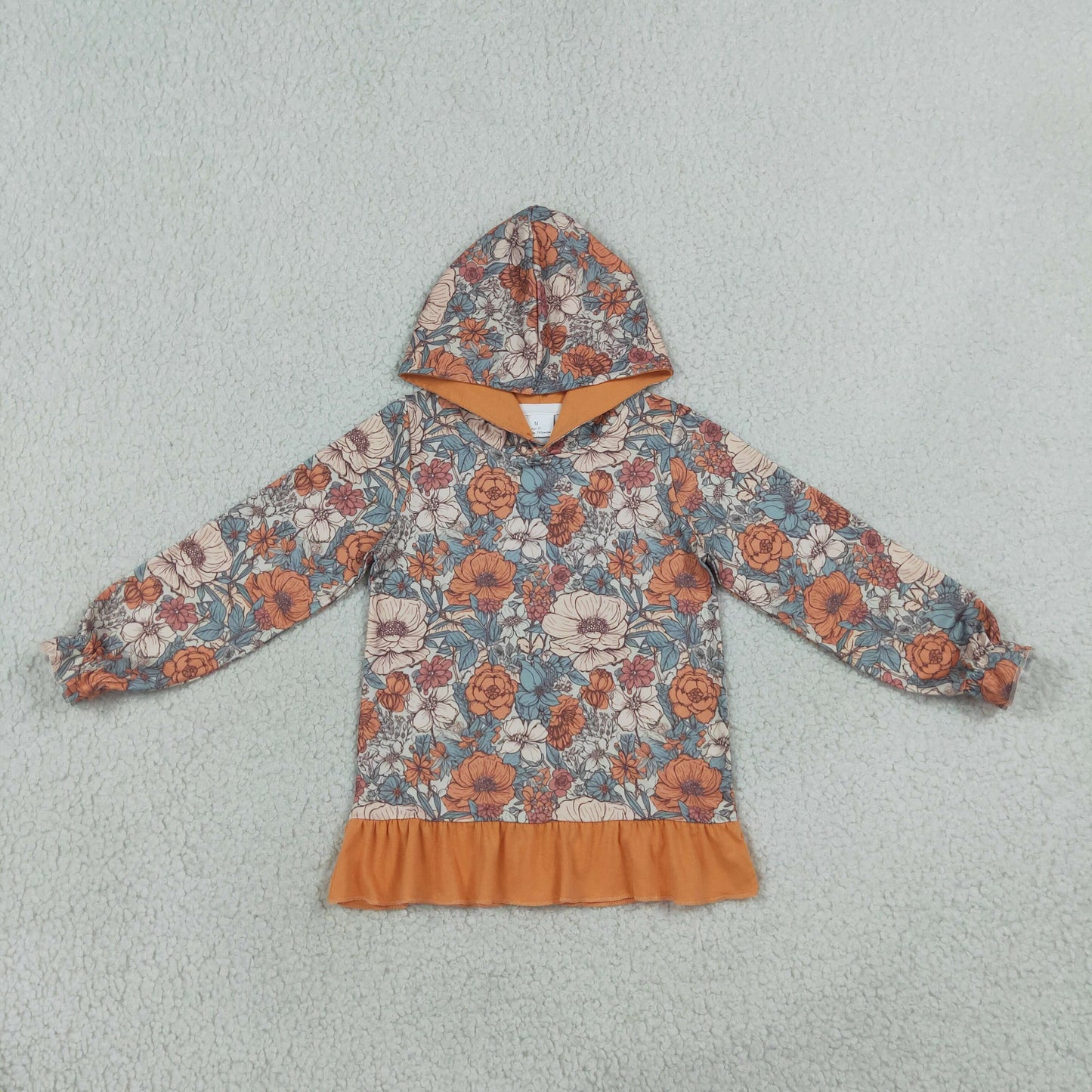 RTS NO MOQ Sibling milk silk Baby Girls Colorful Flowers Fall Ruffle Hoodies Top Autumn Long Sleeve Pullover Hooded Tops