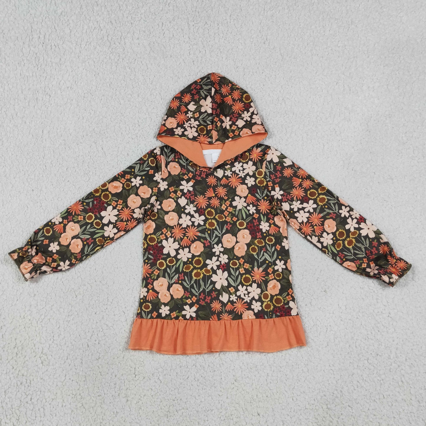 RTS NO MOQ Sibling milk silk Baby Girls Long Sleeve Colorful Flowers Fall Ruffle Hoodies Top Autumn Casual Pullover Hooded Shirts