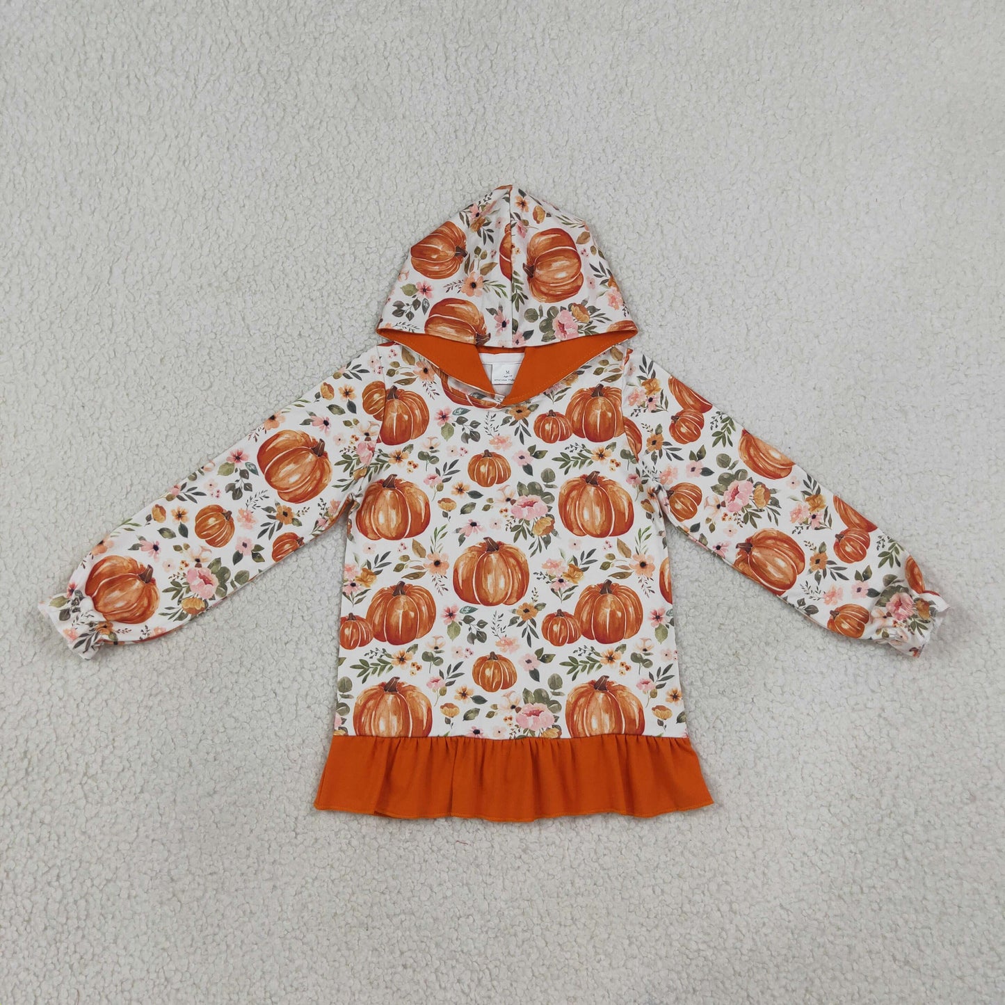 RTS NO MOQ Sibling milk silk Baby Girls Long Sleeve Colorful Flowers Fall Ruffle Hoodies Top Autumn Casual Pullover Hooded Shirts