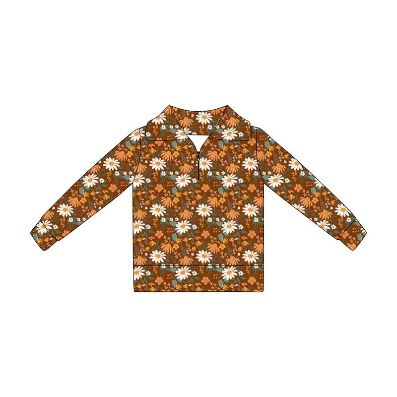 4.21 Pre order No Moq Baby Girls Long Sleeve Colorful Flowers Zipper Pullovers Top