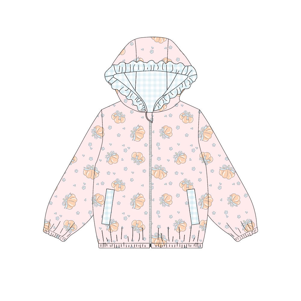 4.22 Pre order No Moq Baby Girls Fashion Pumpkin Printed Hooded Zip Up Long Sleeve Jacket