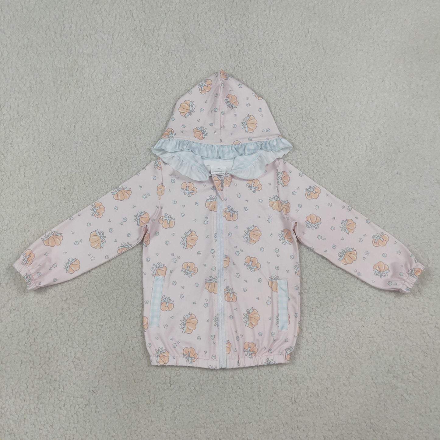 GT1660 RTS NO MOQ （In stock）Long sleeves pumpkin bow ruffle girls fall hooded jacket