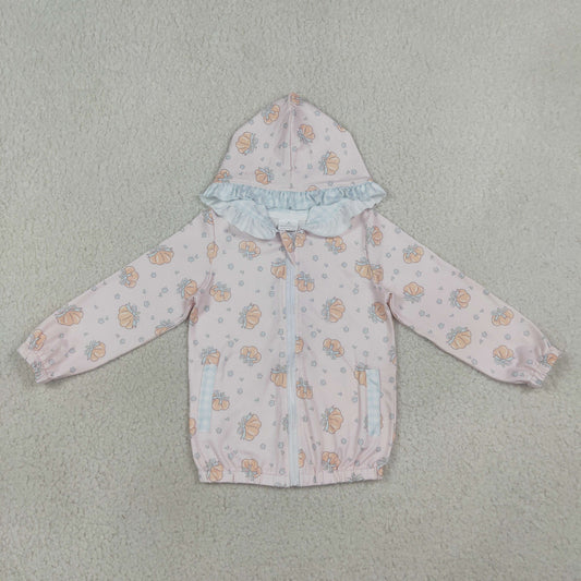 GT1660 RTS NO MOQ （In stock）Long sleeves pumpkin bow ruffle girls fall hooded jacket