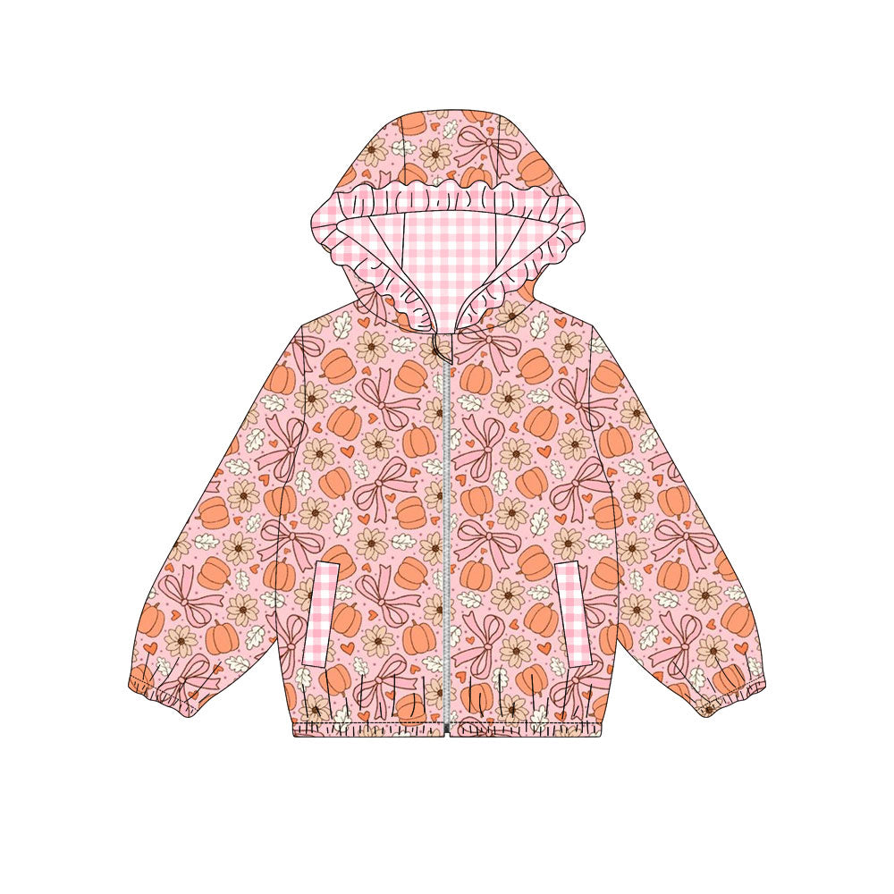 4.22 Pre order No Moq Baby Girls Fashion Pumpkin Printed Hooded Zip Up Long Sleeve Jacket
