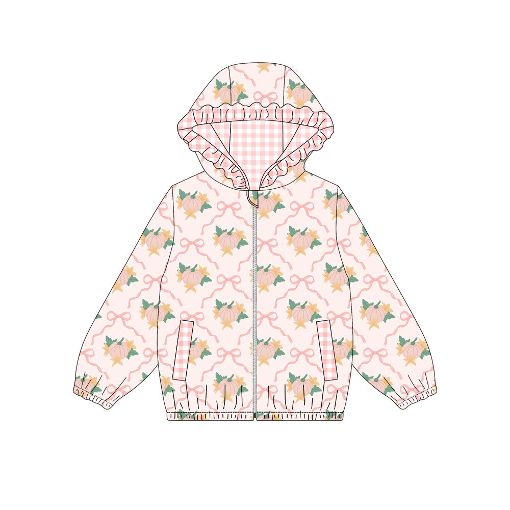 4.22 Pre order No Moq Baby Girls Fashion Pumpkin Printed Hooded Zip Up Long Sleeve Jacket