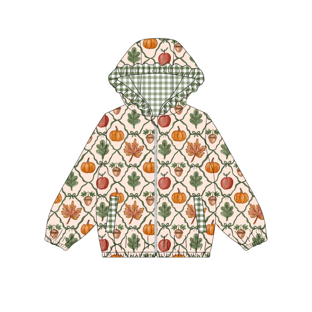 4.22 Pre order No Moq Baby Girls Fashion Pumpkin Printed Hooded Zip Up Long Sleeve Jacket
