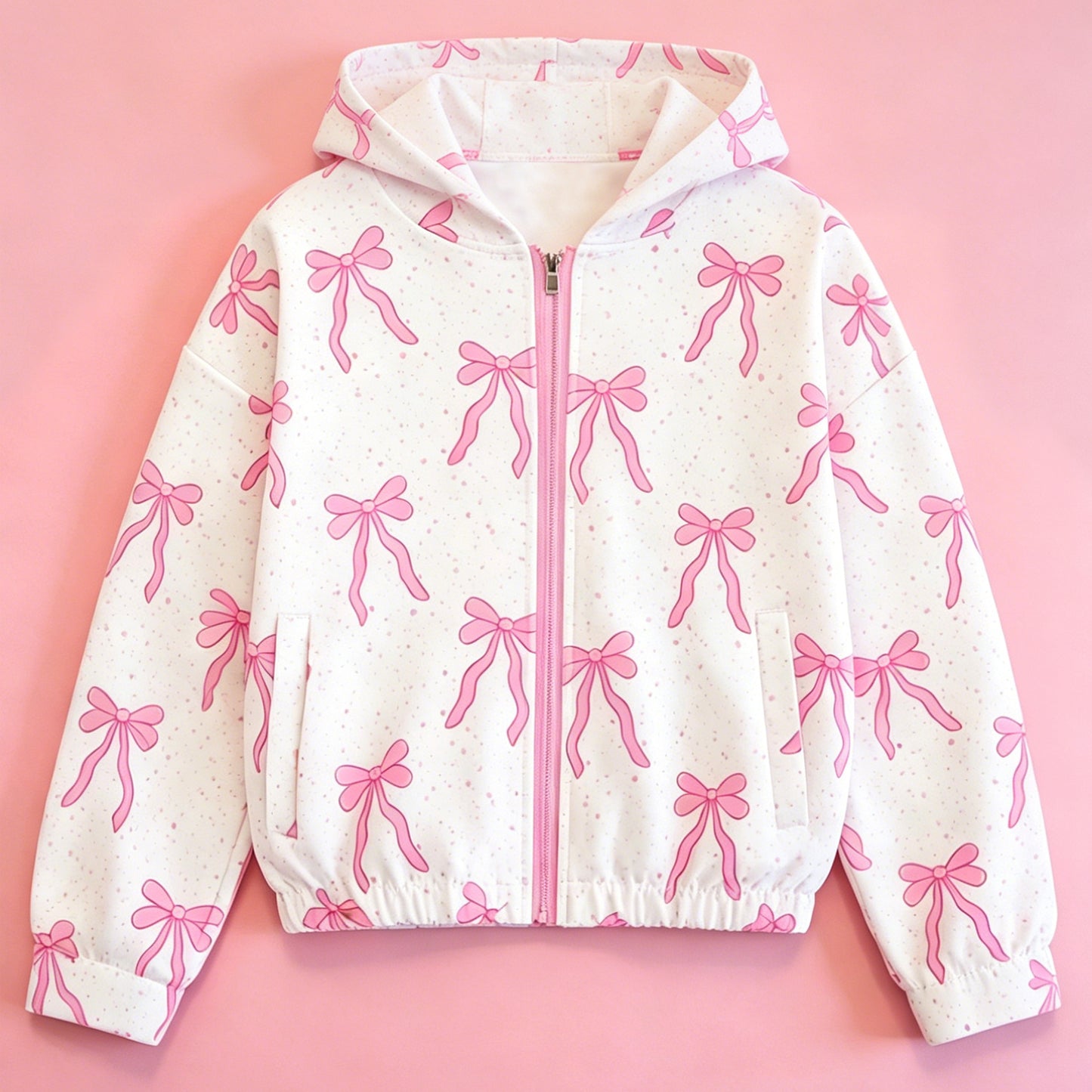 4.23 GT1671 Pre order No Moq Baby Girl White Long Sleeved Hooded Zipper Yoga Jacket with Bow Print