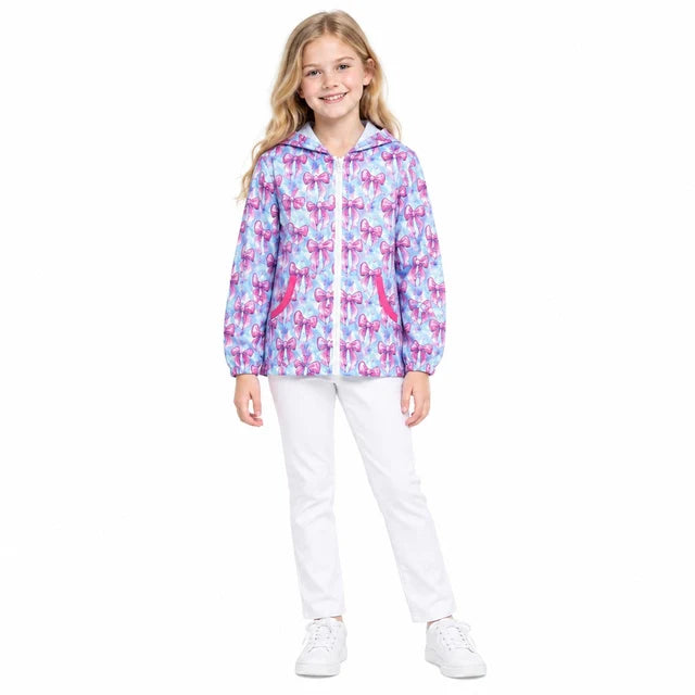 RTS NO MOQ （In stock）yoga fabric GT1674 Yoga Little Girls Fashion Tie dye Print Bows Zip Pocket Athletic Hooded Top