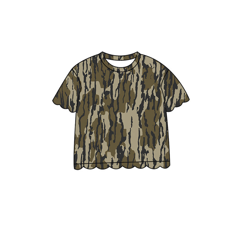 4.29 Pre order No Moq Baby Girls Casual Camo Short Sleeve Top Scallop Pockets Skirt Shorts Bottom Sets