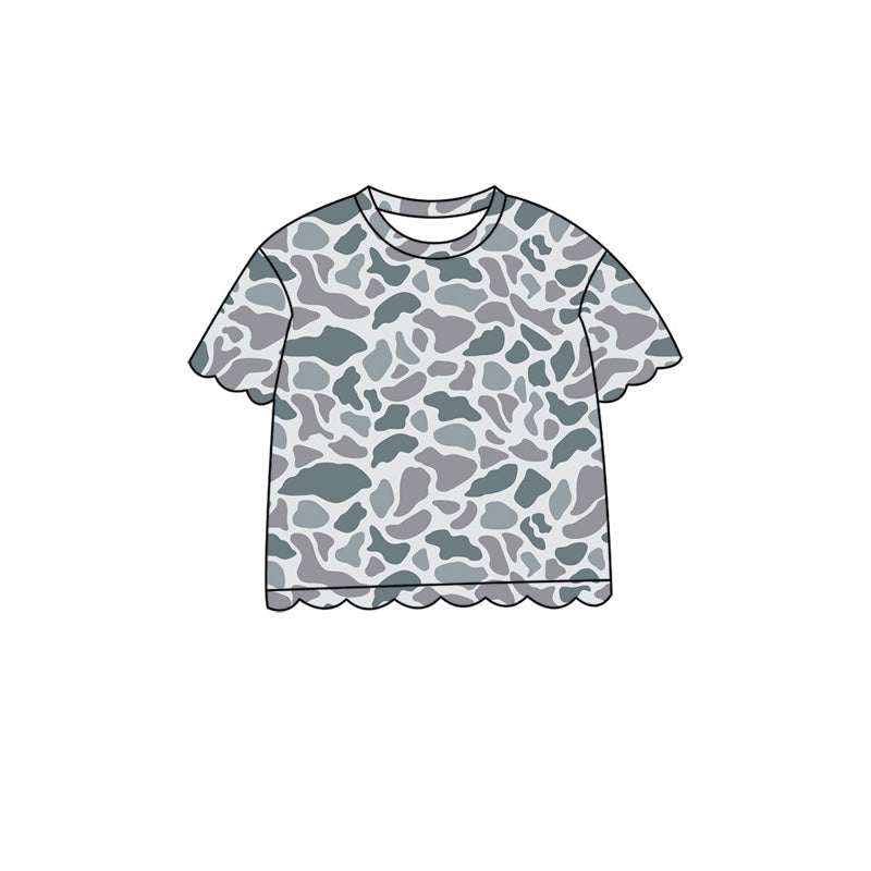 4.29 Pre order No Moq Baby Girls Casual Camo Short Sleeve Top Scallop Pockets Skirt Shorts Bottom Sets