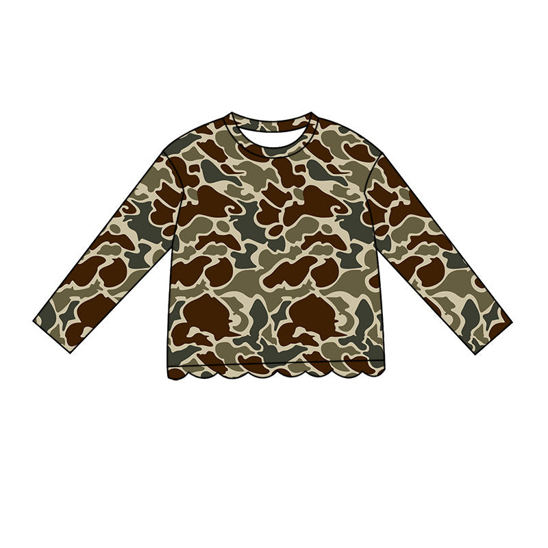 4.29 Pre order No Moq Baby Girls Casual Camo Long Sleeve Top Scallop Pockets Skirt Shorts Bottom Sets