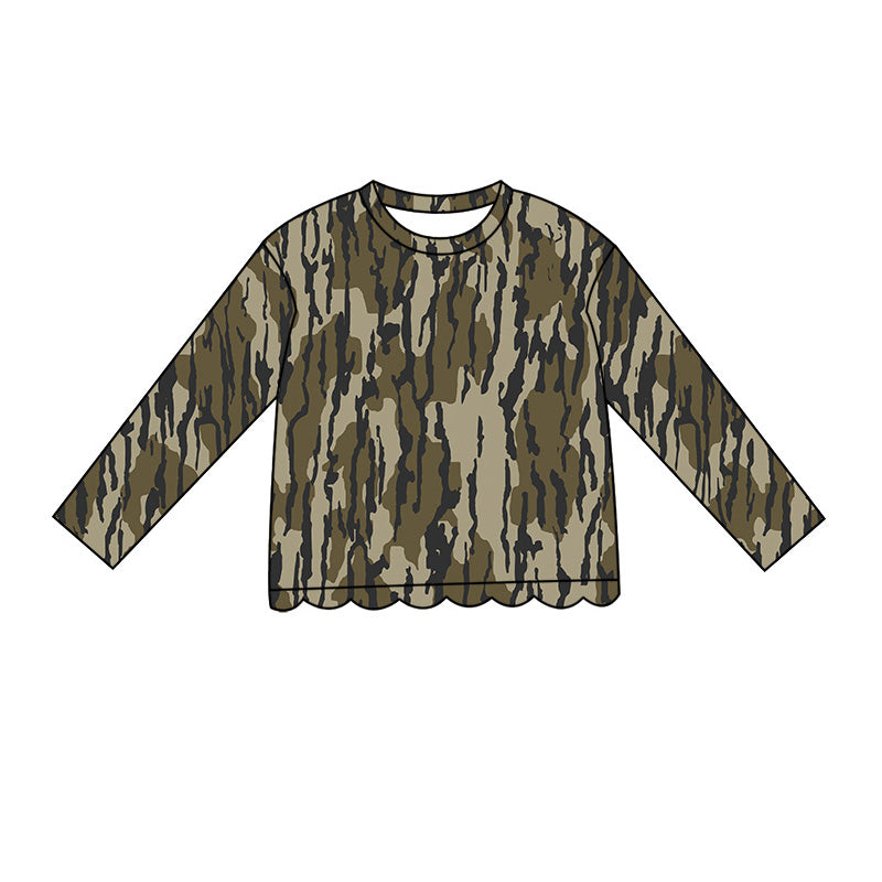 4.29 Pre order No Moq Baby Girls Casual Camo Long Sleeve Top Scallop Pockets Skirt Shorts Bottom Sets
