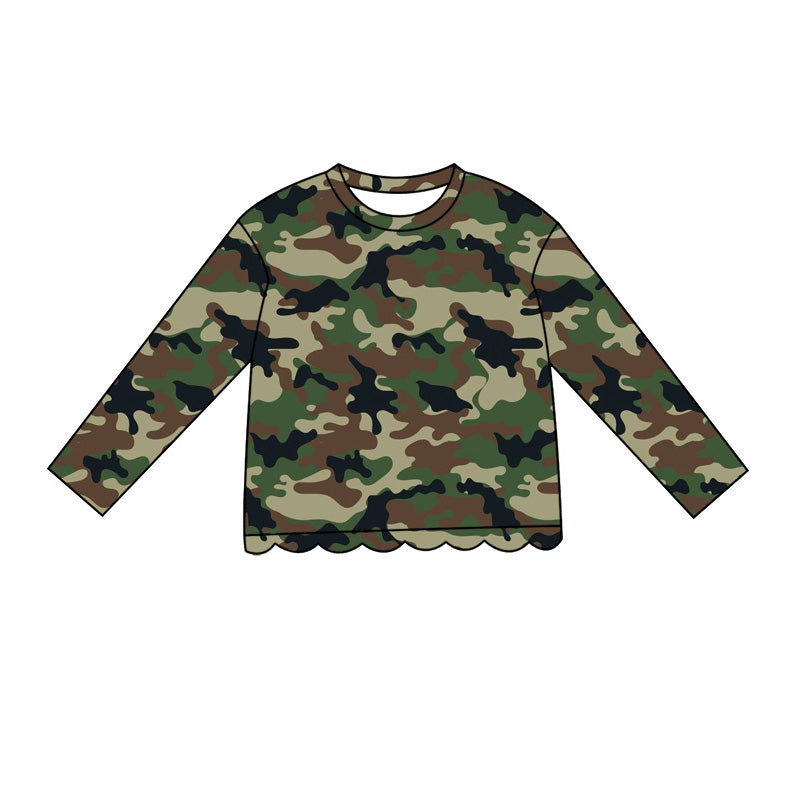 4.29 Pre order No Moq Baby Girls Casual Camo Long Sleeve Top Scallop Pockets Skirt Shorts Bottom Sets