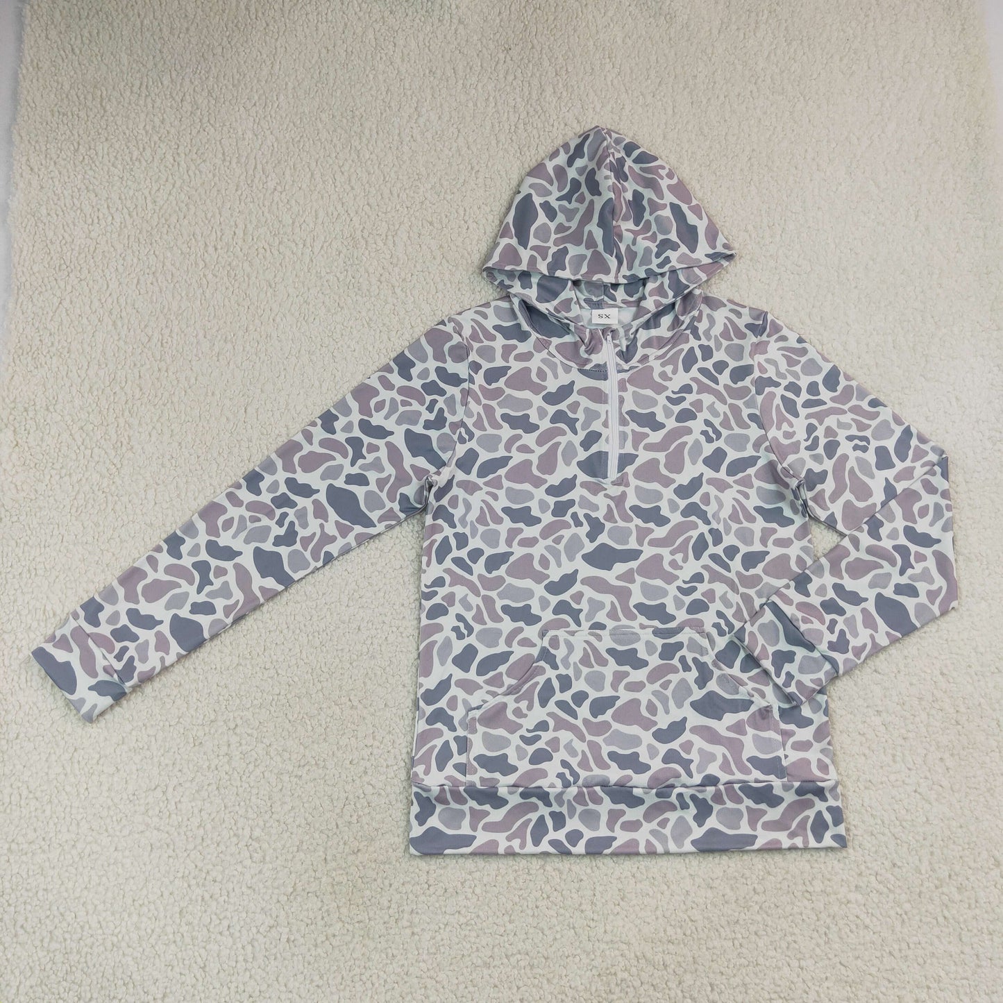 10.10 RTS Sibling Adult Women Camo Print Zip Pocket Long Sleeve Hoodie Top