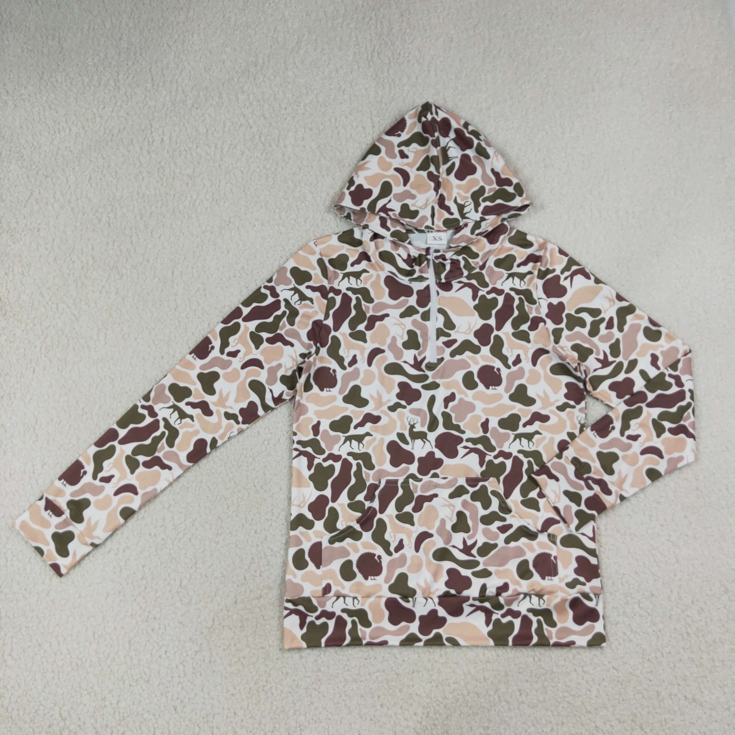 10.10 RTS Sibling Adult Women Camo Print Zip Pocket Long Sleeve Hoodie Top