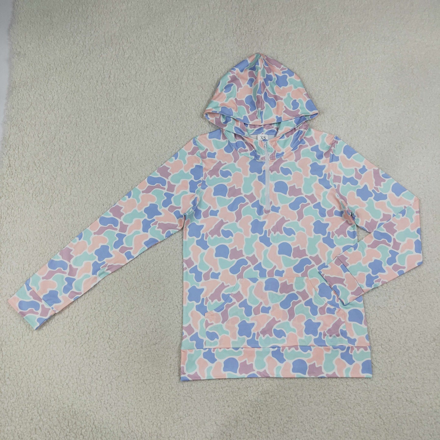 10.10 RTS Sibling Adult Women Camo Print Zip Pocket Long Sleeve Hoodie Top