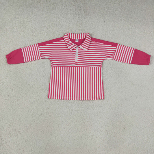 RTS NO MOQ （In stock）yoga fabric GT1715 Yoga Baby Girls Long Sleeve Pink Stripe Yoga Active Zip Pullovers Top