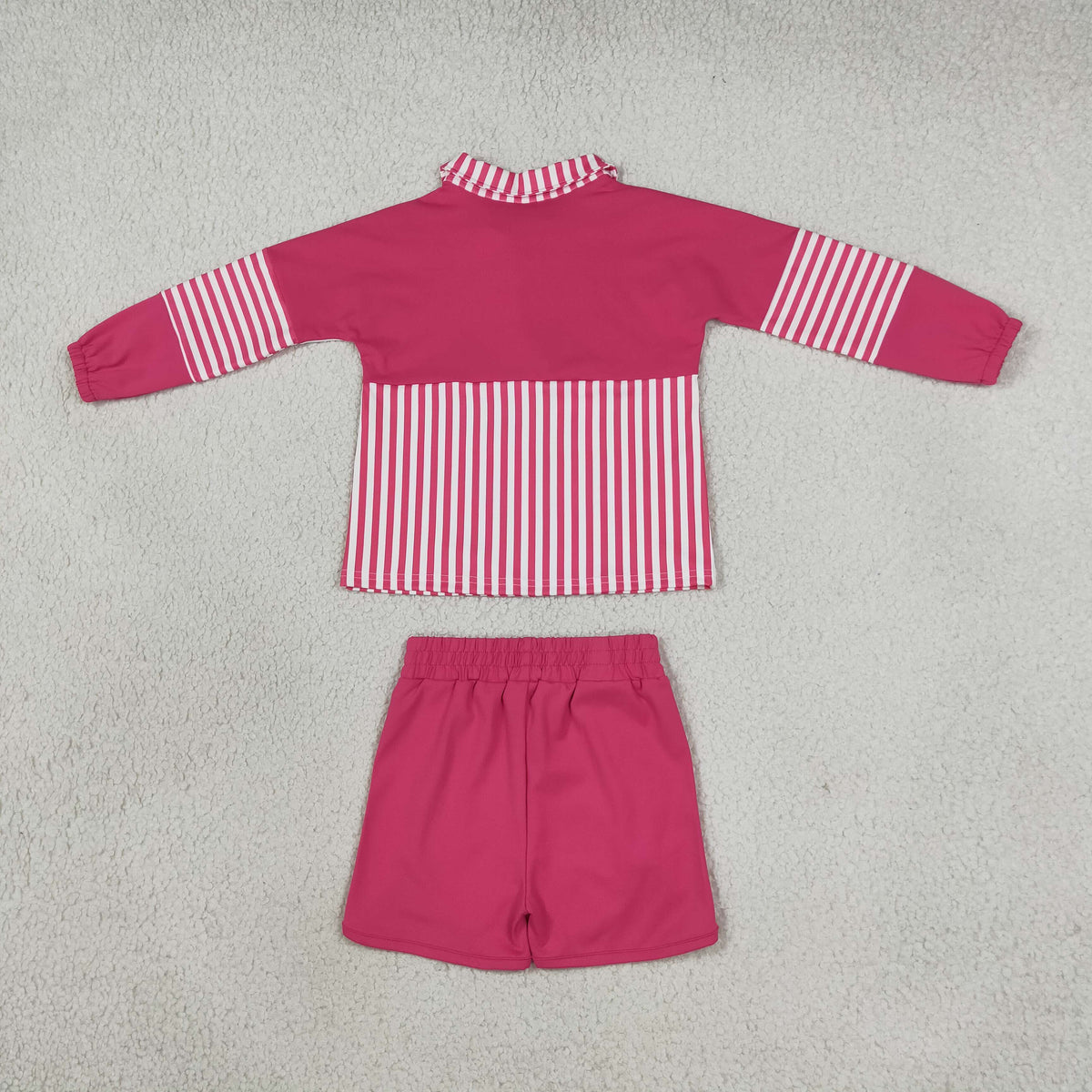 RTS NO MOQ （In stock）GLS0106 (GT1715+SS0949) Yoga Baby Girls Pink Stripe Print Zip Pullover Shorts Two Piece Yoga Set