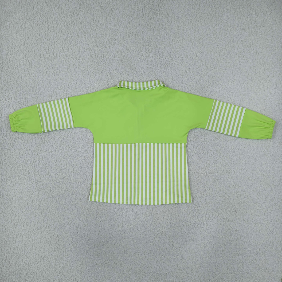 RTS NO MOQ （In stock）yoga fabric GT1718 Baby Girls Green Stripe Yoga Half Zip Pullover Long Sleeve Tops