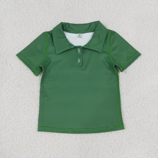 RTS NO MOQ （In stock）yoga fabric cotton GT1727 Yoga Baby Girls Green Short Sleeve Button Polo Yoga T Shirt Top
