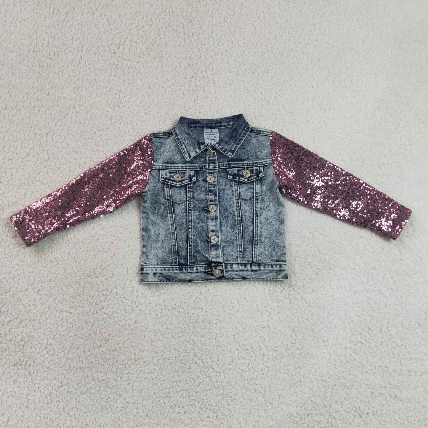 GT1731 RTS NO MOQ （In stock）Baby kids Long-sleeve denim top with sequined sleeves and a pocket