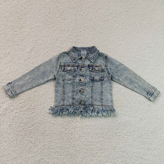 GT1753 RTS NO MOQ （In stock）Baby Girls Denim Long Sleeve Button Down Jacket Pocket Daily Wear Coat