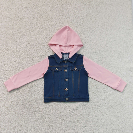 GT1754 RTS NO MOQ （In stock）Baby Girls Long Sleeve Button Up Denim Jacket Two Front Pockets Outer Coat