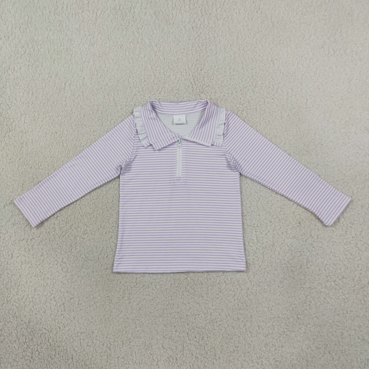 RTS NO MOQ （In stock）milk silk GT1758 Baby Girls Long Sleeve Lavender Stripe Zip Pullovers Top