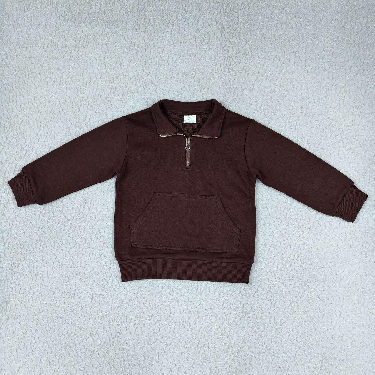 RTS NO MOQ （In stock）fleece GT1766 Baby Girls Zip Pocket Brown Long Sleeve Sweater Pullovers Top
