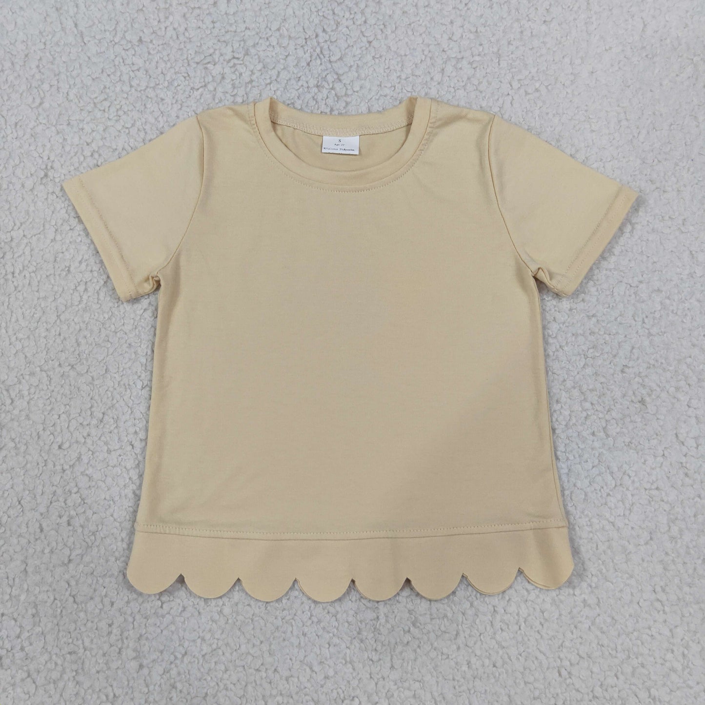 RTS NO MOQ （In stock）cotton GT1770 Baby Girls White Short Sleeve Scallop T‑shirts Top Summer Spring Casual Pullover Tees