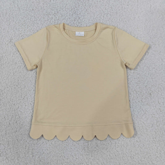 RTS NO MOQ （In stock）cotton GT1770 Baby Girls White Short Sleeve Scallop T‑shirts Top Summer Spring Casual Pullover Tees