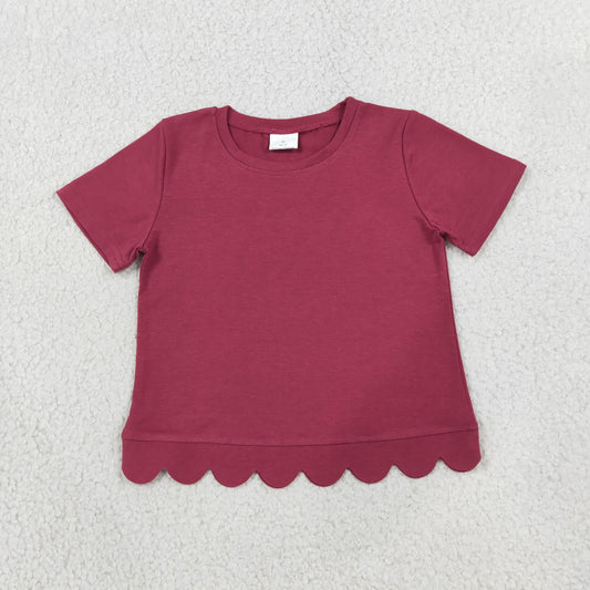 RTS NO MOQ （In stock）cotton GT1771 Baby Girls Red Short Sleeve Scallop T-shirts Top