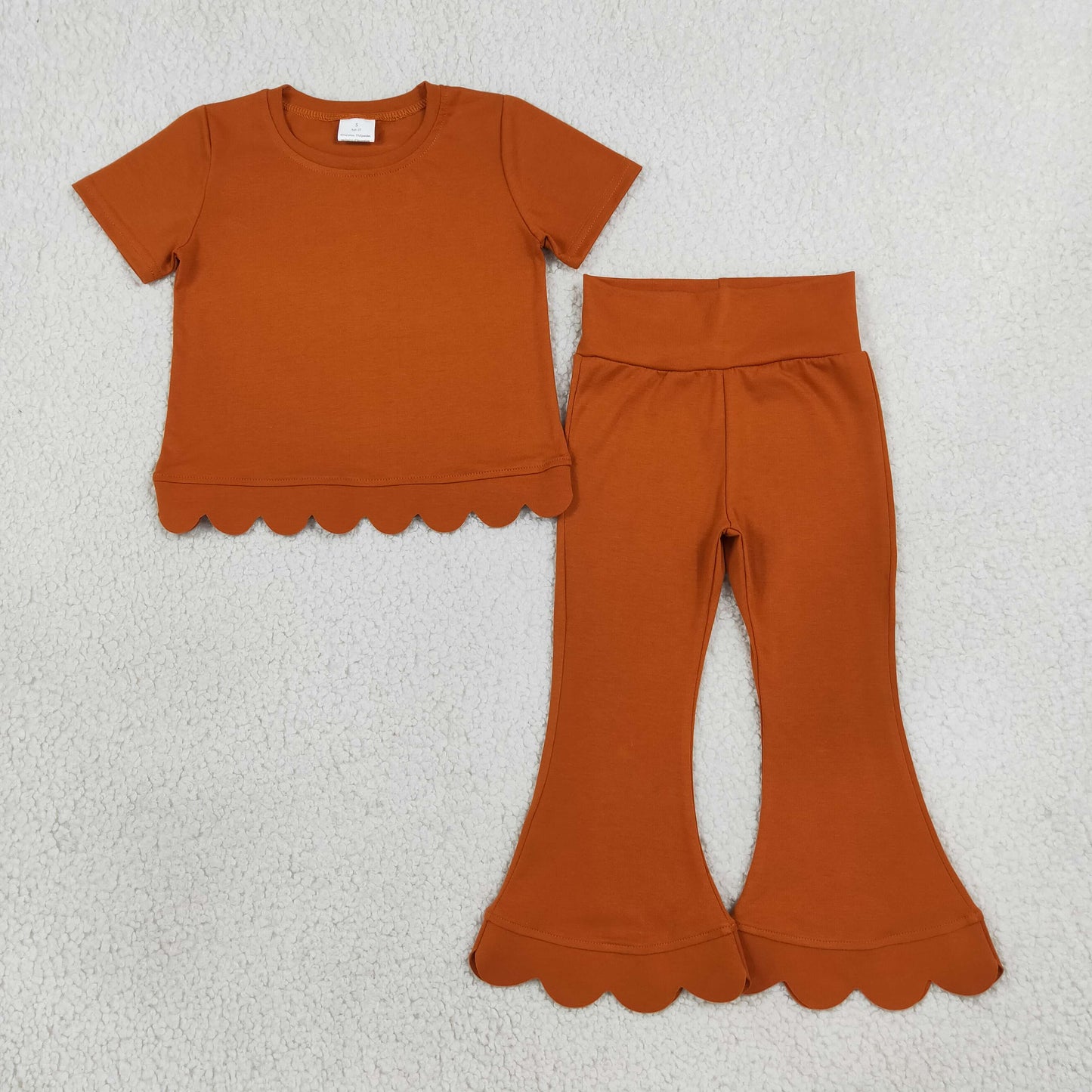 GSPO2345（GT1775+P1083）RTS NO MOQ （In stock）cotton Baby Girls Short Sleeve Shirts Top Flare Pant Scallop Sets