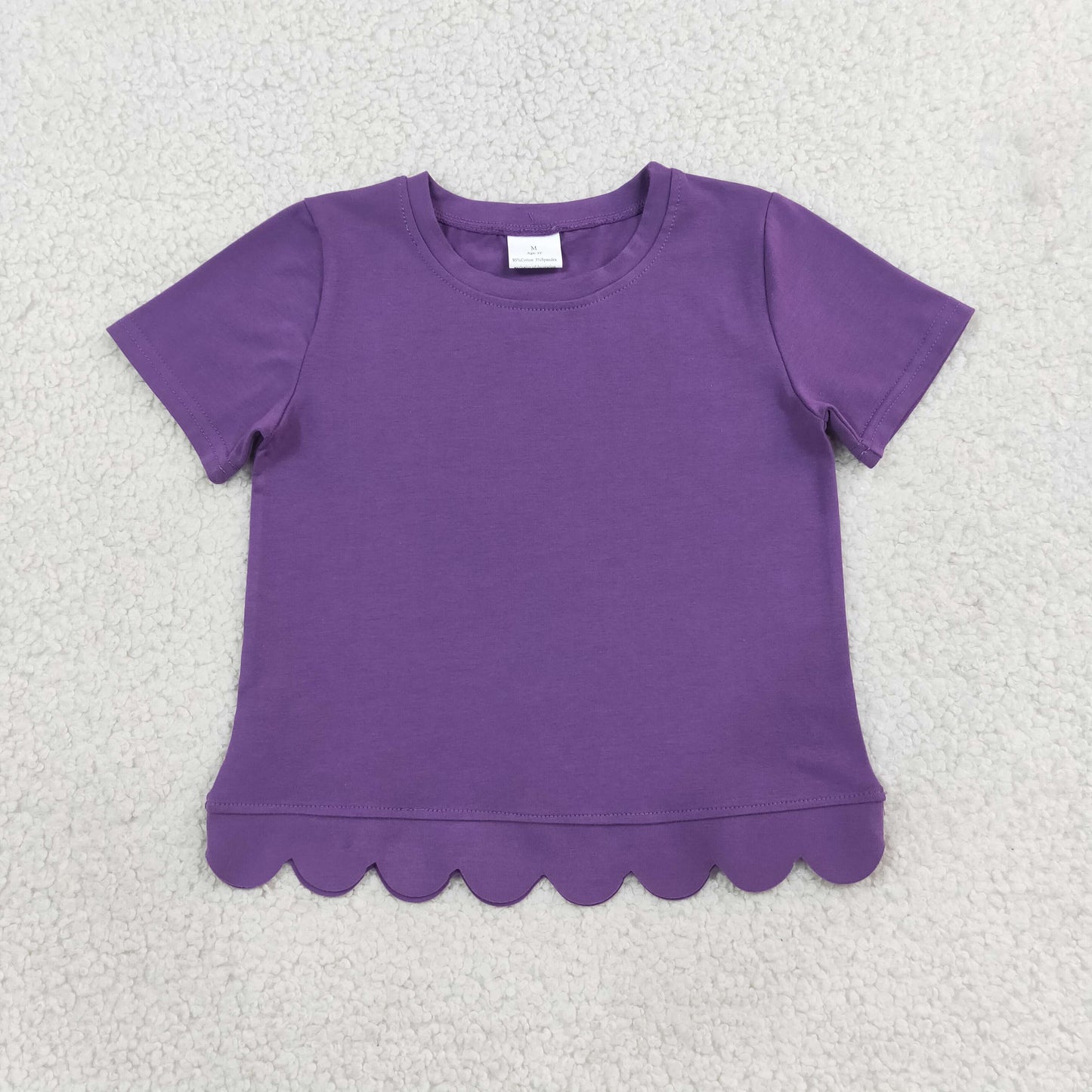 RTS NO MOQ （In stock）cotton GT1776 Baby Girls Purple Short Sleeve Scallop T-shirts Top