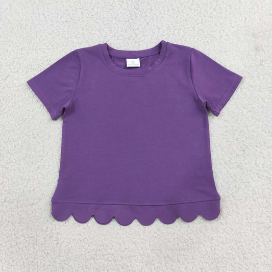 RTS NO MOQ （In stock）cotton GT1776 Baby Girls Purple Short Sleeve Scallop T-shirts Top